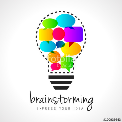 Abstract brainstorming illustration with lightbulb and colorful ...