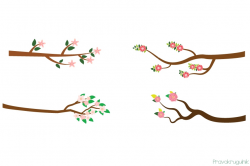 Pink flower branches clipart, Spring summer tree branch clip art ...