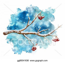 Clip Art - Pastel tree branch on winter background. Stock ...