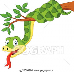 Vector Art - Cartoon green snake on branch . Clipart Drawing ...