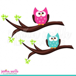 Little Owl on Branch Cute Digital Clipart Cute Owls Clip art