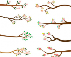 Cute bird clipart set Tree branch clip art Colorful spring