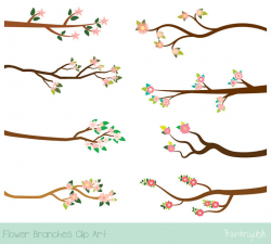 Pink flower branch clipart Blossom tree branch clip art