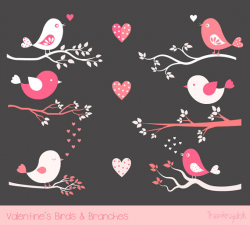 Cute valentine clipart, Love clipart, Pink love bird clip art, Tree ...