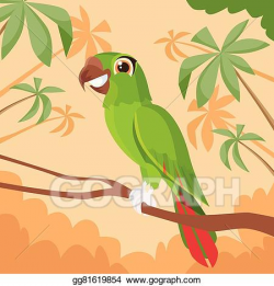 EPS Vector - Parrot sitting on tree branch colorful tropical jungle ...