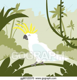 Vector Art - Parrot white cockatoo sitting on tree branch tropical ...