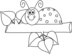 Black and White Ladybug on a Branch Clip Art - Black and White ...