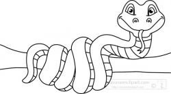 Animals Clipart- snake-curled-on-branch-bw-outline - Classroom Clipart