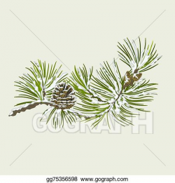 Vector Clipart - Pine branch with snow and pine cone. Vector ...