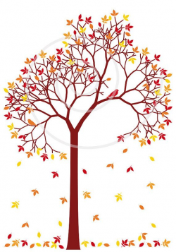 Autumn tree with colorful leaves and birds, digital clip art ...