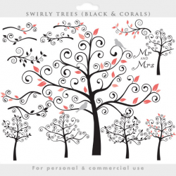 Tree clip art swirly tree flourish swirls branches whimsical