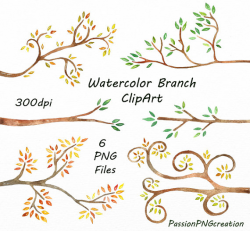 Watercolor Branch Clipart, Watercolor clip art, tree branch ...