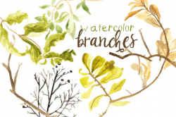 Watercolor Painted Branch Clip Art Tree Branch Commercial use ...