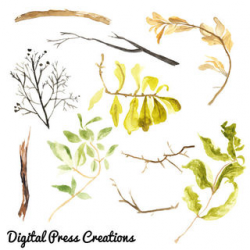 Watercolor Painted Branch Clip Art Tree Branch Commercial use di ...