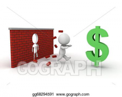 Stock Illustration - 3d man running through brick wall t. Clipart ...