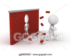 Stock Illustration - 3d man running through a brick wall. Clipart ...