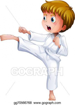 Vector Illustration - A brave boy doing his karate moves ...