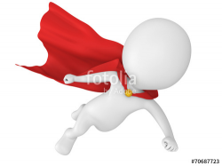 3d brave superhero with red cloak flying