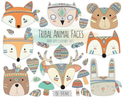 Tribal Animal Faces Clipart Cute Clip Art Woodland Clipart