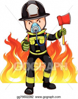 Vector Illustration - A brave fireman. EPS Clipart gg75602282 - GoGraph