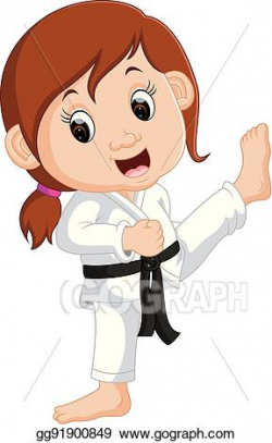 Vector Art - Cartoon girl practicing karate. Clipart Drawing ...