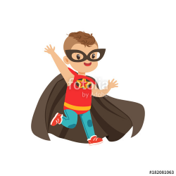 Comic brave kid with trendy haircut in colorful superhero costume ...
