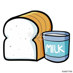 Cute bread and milk for breakfast - vector.