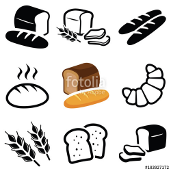 Bread icon collection - vector outline and silhouette