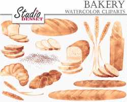 Bread Cliparts Watercolor Bakery Graphics Wheat Croissant