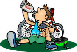 Cyclist Taking a Break To Drink Water - Royalty Free Clipart Picture