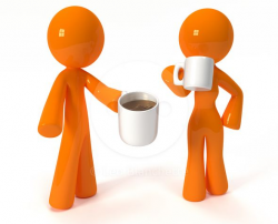 ClipArt Illustration of Orange Man and Woman Drinking Coffee or ...