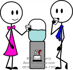 Clip Art Image of Office Stick Figures Chatting at the Water Cooler