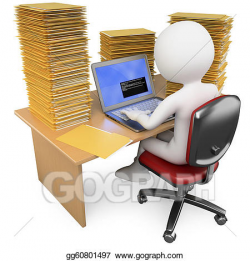 Stock Illustration - 3d clerk working in the office with much to do ...