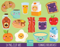 50% SALE Breakfast clipart, food clipart, breakfast graphics, kawaii ...
