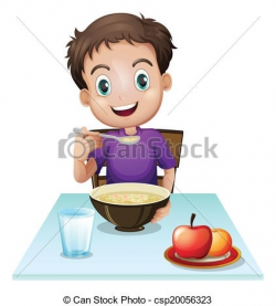 Illustration Of A Boy Eating His Breakfast At The Table On A with ...