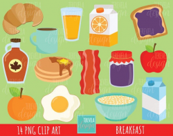 Breakfast clipart, food clipart, breakfast graphics, commercial use, meals  graphics, fruits, bread, eggs, cereal, milk, cute images