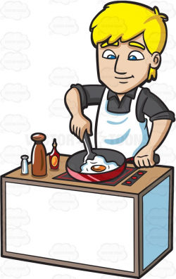 A Man Cooking An Egg For Breakfast