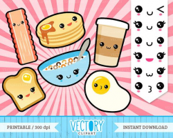 12 Kawaii Breakfast Clipart, Kawaii Emoticons, Cute Breakfast ...