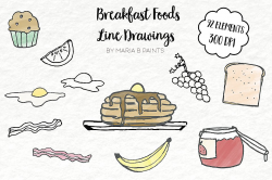 Clip Art, Line Drawings, Breakfast ~ Illustrations ~ Creative Market