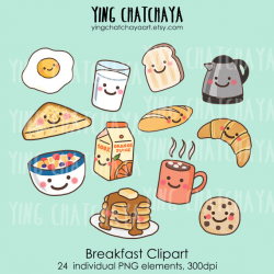 Digital Download Breakfast Clipart, Breakfast Clip Art, Kawaii Food ...