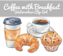 Coffee Clip Art - Digital Watercolour ClipArt, Hand Drawn, Breakfast ...