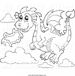 Clip Art of a Black and White Flying Fire Breathing Dragon by ...