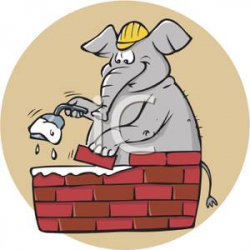 An Elephant Building a Brick Wall Clipart Image