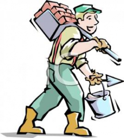 A Cartoon of a Man Carrying Bricks - Royalty Free Clipart Picture