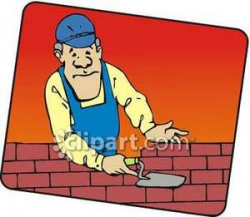 A Man Building a Brick Wall - Royalty Free Clipart Picture