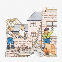 Illustration Of Construction Workers Brick House, Quadrel, Brick ...