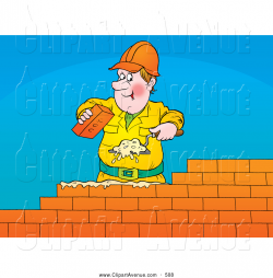 Avenue Clipart of a Friendly Male White Brick Layer Using a Trowel ...