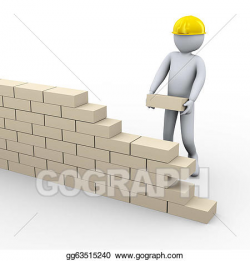 Stock Illustrations - 3d man building brick wall. Stock Clipart ...