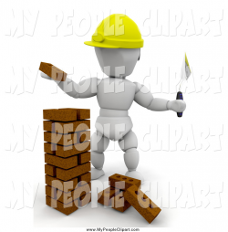Clip Art of a 3d White Bricklaying Worker Wearing a Hard Hat ...