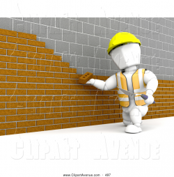 Avenue Clipart of a White Cartoon Character Worker Laying a Brick ...